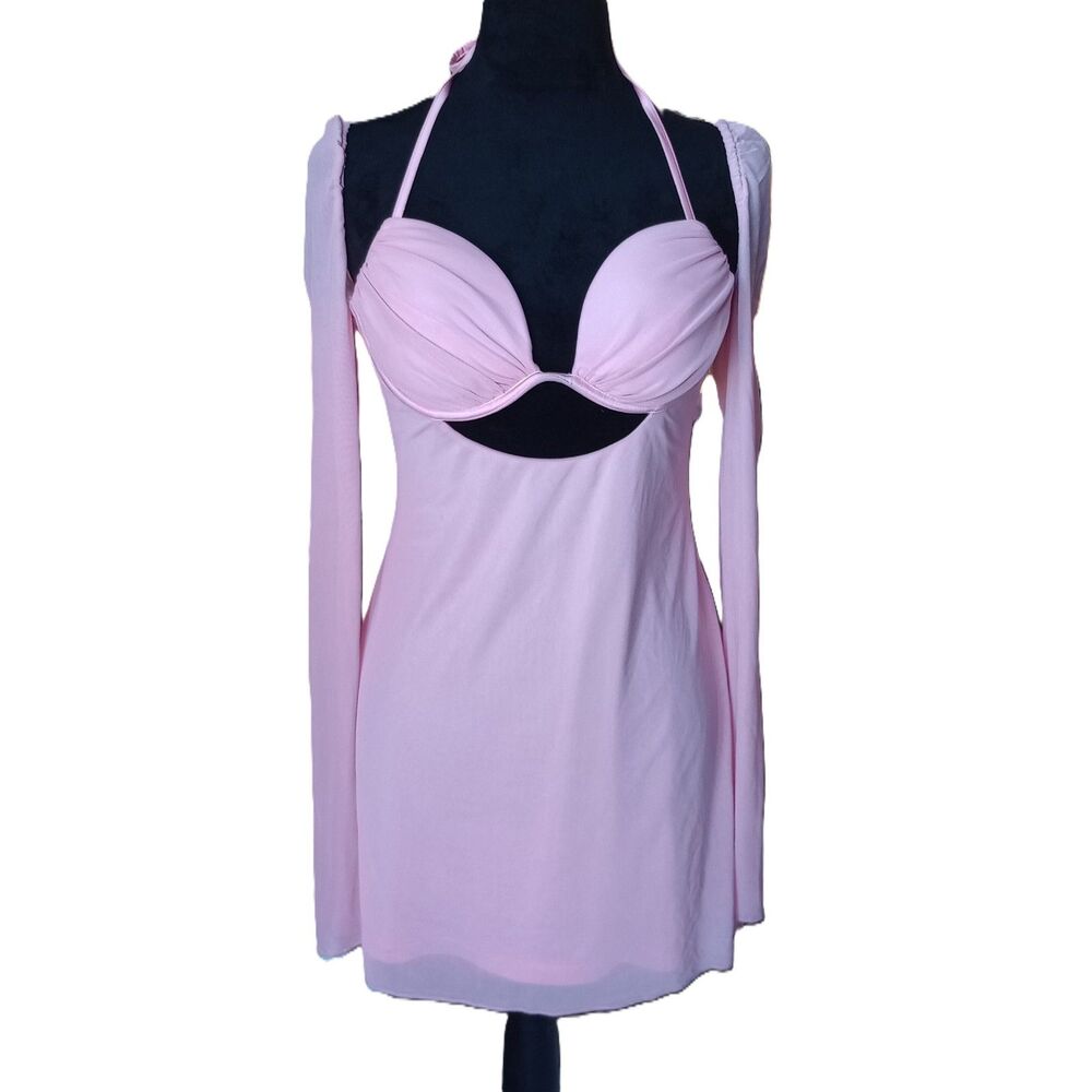 Marthea Women's Medium, Pink Halter Style Bodycon Mini Dress, NWT